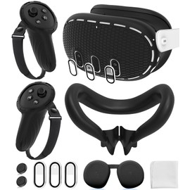 YRXVW Silicone Cover Set Compatible with Meta/Oculus Quest 3 Accessories, Controller Grips, VR Shell Cover, Facial Interface Cover, Protective Lens Cover, Tempered Glass Lens Caps, Not Fit Quest 3S