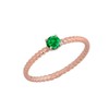 Dainty 10k Rose Gold Stackable Emerald Solitaire Rope Engagement/Promise Ring