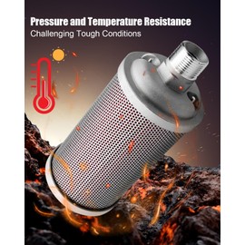 M10 Air Compressor Muffler 1 inch NPT Male Air Exhaust Silencer Fit for Compressed Air Equipment and Systems and Dryer Replacing Parts Single Chamber 125 PSI