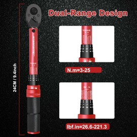 ATsafepro 1/4 Torque Wrench-3-25 Nm/26.6-221.3 in.lb,Inch Pound Torque Wrench for Bike, Bicycle Maintenance,Bike Torque Wrench-Dual Range Scales and Dual-Direction,14-Piece Bicycle Torque Wrench