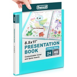 Dunwell Presentation Binder 24-Pocket, Displays 48 Pages, 8.5x11 Portfolio Binder with Plastic Sleeves, Storage and Organizer for Documents, Certificates, Projects, Photos (Aqua)