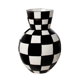Black and White Checkered Ceramic Vases for Home Decor, 10" H Kitchen Table Centerpieces Decor Black Vases, Hand-Painted Porcelain Vase for Dining Room, Wedding, Office, Hotel & Living Room