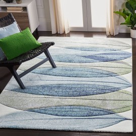 SAFAVIEH Hollywood Collection Accent Rug - 4' x 6', Ivory & Blue, Mid-Century Modern Design, Non-Shedding & Easy Care, Ideal for High Traffic Areas in Entryway, Living Room, Bedroom (HLW703A)