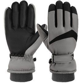 Trifabricy Winter Ski Gloves - Waterproof Windproof Gloves for Men & Women, Touchscreen Snow Gloves for Cold Weather, Thermal Warm Gloves for Skiing Snowbarding Driving, Grey