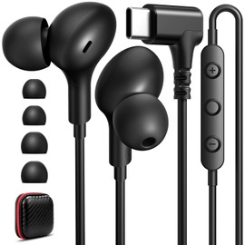 iMangoo USB C Headphones Wired Earbuds 90° Angled for Apple Android