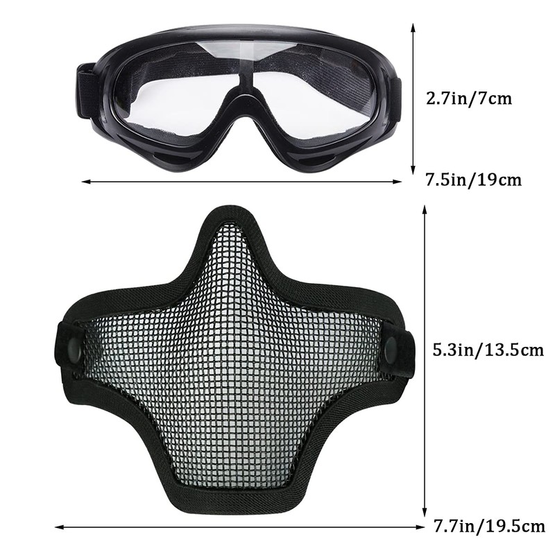 AOUTACC Airsoft Mask and Goggles Set, Half Face Full Steel