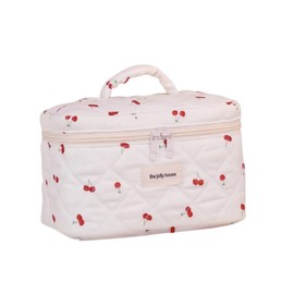 Cute Cosmetic Bag for Girls, Prite Large Quilted Makeup Bag for Women, Cherry Makeup bag, Cotton Make Up Organizer Case, Travel Toiletry Bags for Toiletries Accessories Brushes