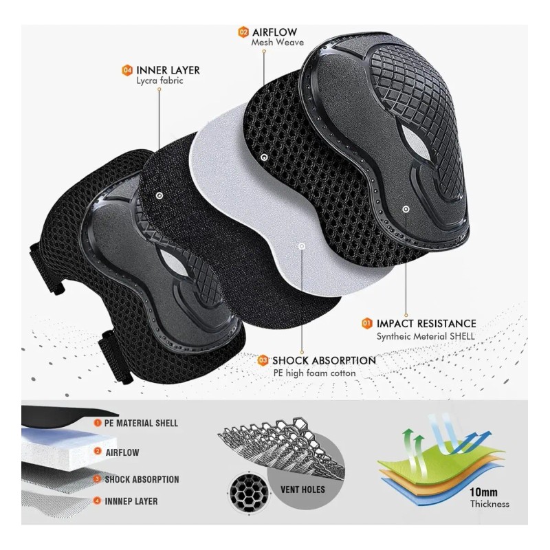 6 Pcs Coderas De Rodilla Con Protector De Muñeca Ajustable