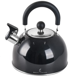 Emeril Lagasse 2.6 Quart/2.5 Liter Whistling Tea Kettle, Stainless Steel Tea Pot for Induction Stove Top, Fast to Boil Water for Home Kitchen Condo, with Ergonomic Cool Folding Grip Handle, Black