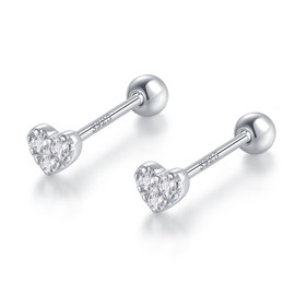 Silver 925 Silver Earrings, Heart, 0.1 inch (3 mm), Small, Small, 18K Coating, 18K Gold, Hypoallergenic Metal, Cubic Zirconia, Screw Screw Type, Hard to Snag, Sterling Silver, No Gemstone