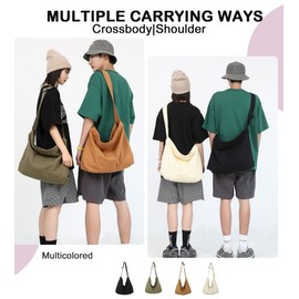 BASICPOWER Canvas Messenger Bag, Hobo Crossbody Shoulder Large Tote Bags Lightweight for Women and Men, Army Green