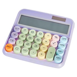 JENPECH Mechanical Calculator, Cute Calculator for Daily and Basic Office, 12 Digit Display Vintage Typewriter Style Solar Powered Battery Powered Calculator Purple (not inculde Battery)