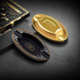 Cigar Ashtray with 2 Holders Slot Portable Indoor Cigar Ashtray for Outdoo (Black)