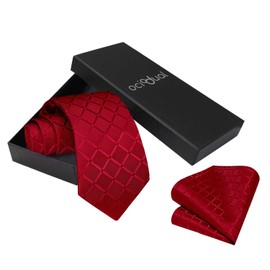 OcioDual Mens Tie Set Tie & Pocket Square Plaid Handmade Elegant for Celebrations Events Wedding Party Shop Unisex Mens Tie, red