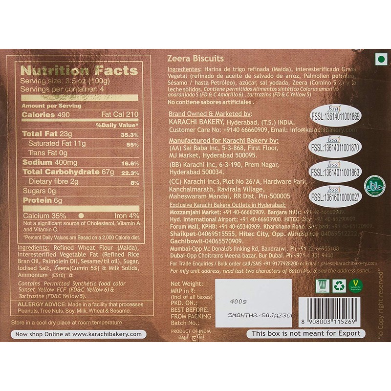 Karachi Bakery- Zeera/Jeera (Cumin) biscuits , 14.10 oz (400 g)