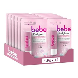 bebe Pearlescent Lip Balm, Lip Balm with Rose Oil Extract and Shea Butter, Gives Lips a Delicate Shimmer Pearlescent Shine, 12 x 4.9 g