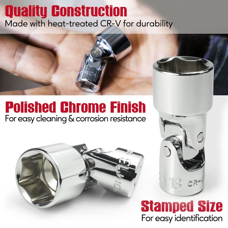 CROM Universal Flex Socket Set - 1/4 Inch Drive 6-Point