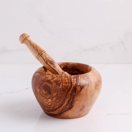 Mortar with Pestle Wood, Olive Wood Mortar, Spice Mortar, Herb Mortar, with Rounded Edge, 100% Handmade from Olive Wood, Organic Product, Mortar Wood