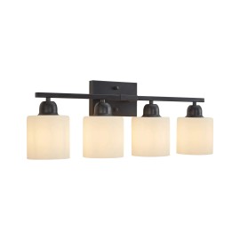 Milk Glass Bathroom Vanity Light Over Mirror, 4 Light Matte Black Bathroom Light Fixtures with Frosted GlassLamp Sizes: Middle, Lamp Power(W): 60, Body color: Black