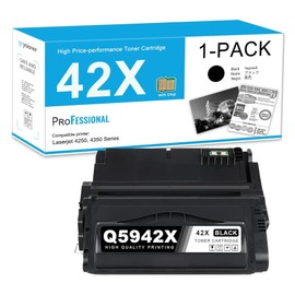 42X High Yield Black Toner Cartridge Q5942X 1-Pack with Chip Replacement for HP 42X Q5942X 42A Q5942A Toner for Laser 4200, Laser 4250, Laser 4300, Laser 4350 Series, Laser M4345 MFP Series Printer