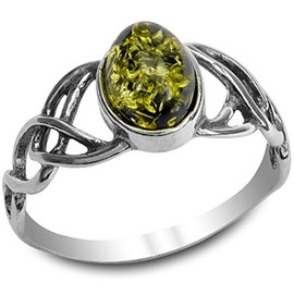 Ian and Valeri Co. Green Amber Sterling Silver Celtic Oval Ring