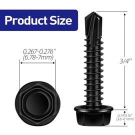 Etauwe #8 x 3/4" Hex Washer Head Self Tapping Screws, TEK Screws, Self Drilling, Stainless Steel 410 Sheet Metal Screws, Black Finish, 100 PCS