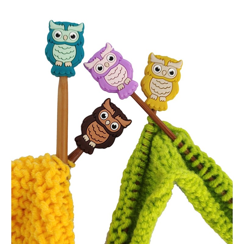 Toeloioh 4PCS Knitting Needle Stoppers,Monkey Penguin Fish Owl Needle Point