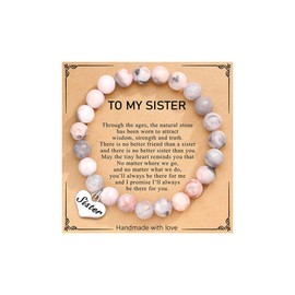 Best Friend Sister Birthday Gift - Pink Beaded Healing Stone Bracelet for Girls - Big Sister Gift from Sister