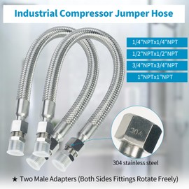 Industrial Grade Compressor Jumper Hose 3/4" NPT Male x 30" Length,Stainless Steel Air Hose with Both Sides 360°Swivel Fittings,450 PSI&750°F High Temp & Pressure Resistance for Compressed Air Systems