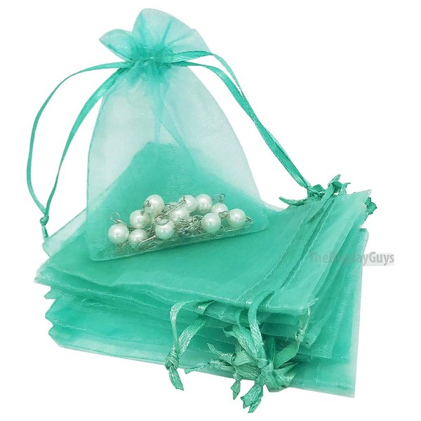 TheDisplayGuys 100-Pack XS XS 2x2 3/4" Teal Sheer Organza Gift Bags with Drawstring, Jewelry Candy Treat Wedding Party Favors Mesh Pouch
