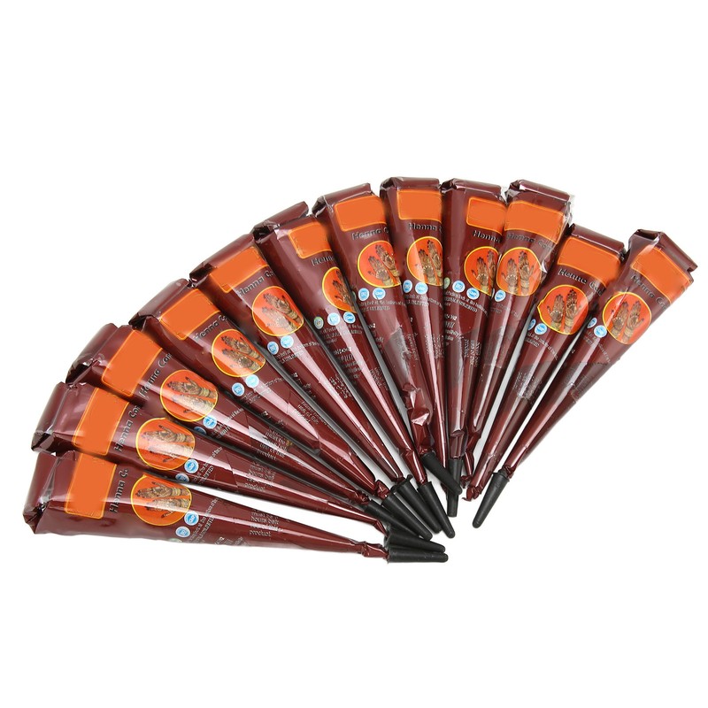 12PCS Temporary Tattoo Paste Cones Brown India Hand Painting Drawing