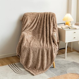 DuShow Flannel Fleece Throw Blanket Single Size,Soft Jacquard Fluffy Velvet Blankets for Sofa,Couch and Bed,Coffee,130x150 cm