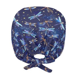 Babrukda Women Men Cap wih Sweatband Adjustable Tie Back Hat Dirtyproof Beanie, Blue Dragonfly, One Size