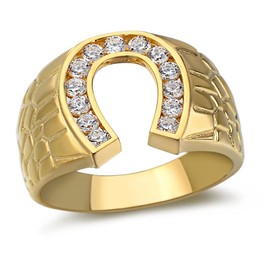 MOISSANITE Lucky Horseshoe Ring - 14k Gold Vermeil Solid 925 Sterling Silver Hip Hop Ring - 0.6ct Men's Iced Real Moissanite Ring - GRA Certified - Nice Men's Pinky Ring Or Any Other Finger (8)