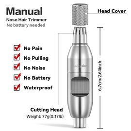 Lukyskn Ear Nose Hair Trimmer for Men, Manual Precision Nasal Hair Remover, Painless Waterproof Nostril Nose Cutter Clippers, Portable Professional Stainless Steel Nasal Shaver, Gift for Men, Silver