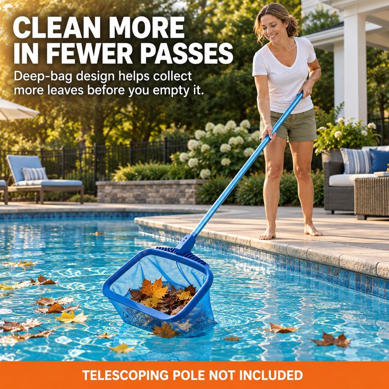 Pool Leaf Rake with Deep Mesh Bag, Heavy-Duty Pool Skimmer