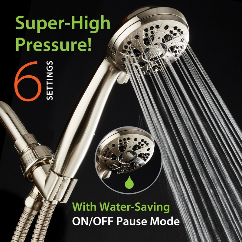 AquaDance High Pressure 6-Setting Full Brushed Nickel Handheld Shower Head