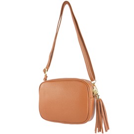 modamoda de - T240 - Small Italian Leather Shoulder Bag, Cognac