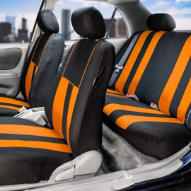 TLH Car Seat Covers Striking Striped Orange Automotive Car Seat Covers Full Set Universal Fit Airbag Compatible Split Bench with Interior Accessories Carpet Floor Mats for Cars, Auto, Trucks, SUV
