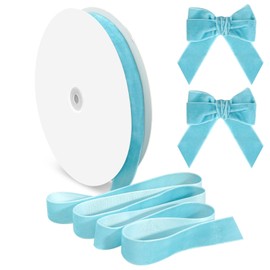 Light Blue Velvet Ribbon for Gift Wrapping Christmas Tree Decor,1"×30 Yards Vintage Velvet Christmas Ribbon Skinny Fabric Ribbon Trim for Hair Bows, Crafting, Wedding Invitations