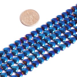 GEM-Inside Hematite Non-Magnetic Gemstone Loose Beads Heart Blue Metallic Coated Crystal Energy Stone Power for Jewelry Making 15" 6mm