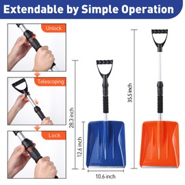 YEITSNOW Kids Snow Shovel Snowman Maker Portable Snow Removal Winter Emergency Tools for Car Driveways Use with Extendable Handle Foam Grip Aluminum Wear Strip