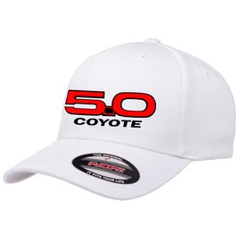 Ford Mustang Coyote 5.0 Classic Logo Design Flexfit 6277 Athletic Baseball Fitted Hat Cap White L/XL