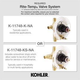 KOHLER K-T8979-4-CP Toobi Rite-Temp Valve Trim with Diverter, Valve Not Included, Polished Chrome