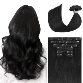 Ukira Black Clip in Hair Extensions Real Human Hair, 22 Inch 120g 7pcs Natural Black Hair Extensions Real Human Hair, Soft Straight Remy Human Hair Clip in Extensions for Women
