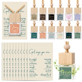 Maxdot 24 Set Christian Gift Hanging Empty Glass Car Air Fresheners Bottle Bulk Essential Oil Car Diffuser Fill with Inspirational Cards Religious Birthday Gifts for Volunteer Staff Employee(Square)