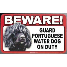 SCANDICAL BEWARE GUARD PORTUGUESE WATER DOG ON DUTY 5" X 8" HANGABLE PLASTIC SIGN NEW