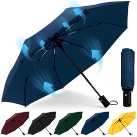 HEXSOLID Windproof Umbrella Automatic Umbrella Large with 8 Ribs 106 cm / 117 cm Travel Windproof Umbrella Waterproof Umbrella Foldable Compact Pocket Umbrella for Men and Women, navy blue