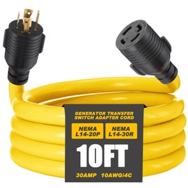 Kanayu 10ft Generator Transfer Switch Adapter Cord Compatible with Nema 14-50p to L14-30r, 4 Prong 50amp to 30 Amp Generator to House Inlet Box Adapter, STW 10 Awg, Etl Listed