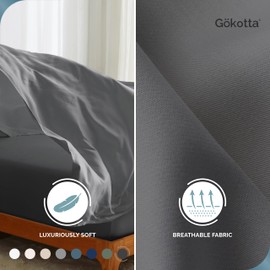 GOKOTTA Queen Size Bed Sheets 6 Piece Set, 100% Rayon Derived from Bamboo, Cooling for Hot Sleepers-Luxury Breathable Soft Sheets, Deep Pocket 16" Fitted Sheet with Elastic Corner Straps, Dark Grey